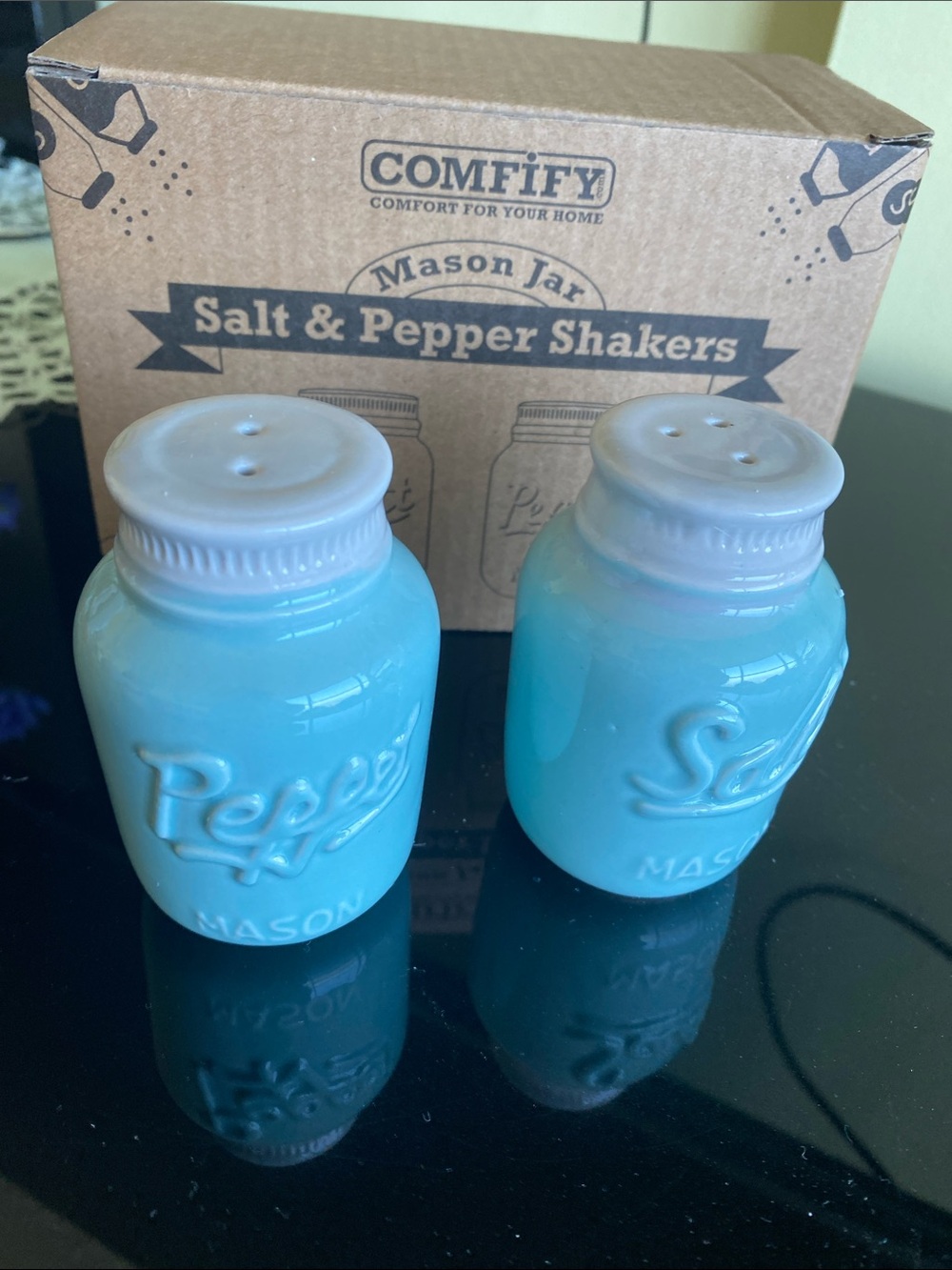 Mason Blue Ceramic Salt & Pepper Shakers